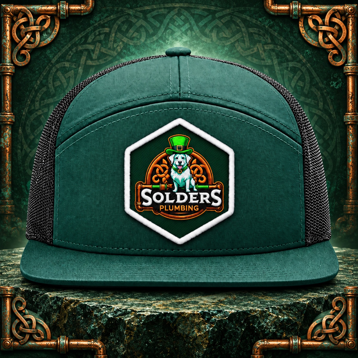 Forest Mascot Solders hat. Forest green with the Solders dog mascot patch.